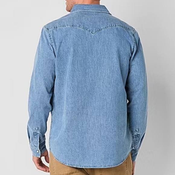 NWT Frye Men's Light Wash Denim Shirt Long Sleeve Metal Buttons Size L Casual - Picture 2 of 14